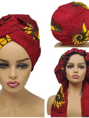 Red & Yellow African Print Headwrap Turban for Women